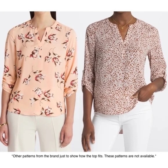 New Daniel Rainn Roll Tab Sleeve Split Neck Blouse Koda Teal Dot Petite Size XS - Picture 15 of 16